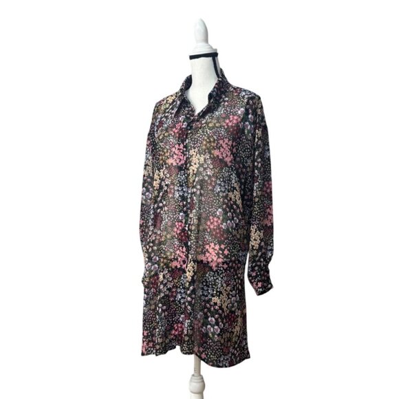 Topshop Floral Patterned Longline Sheer Tunic Dress, US Size 12-no underslip - Picture 1 of 13